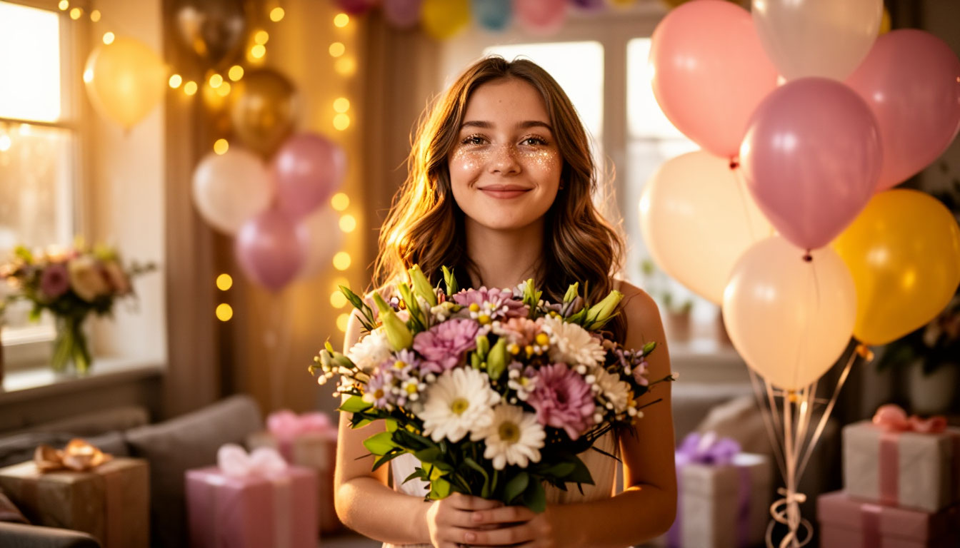 девушка с цветамии